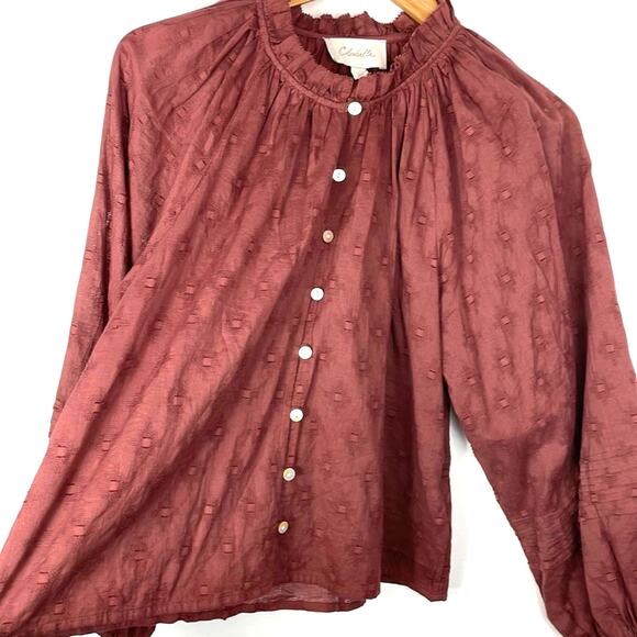 Anthropologie | Brown Button Down Shirt Cotton Long Sleeve Shirt Peasant Top S - Picture 8 of 8